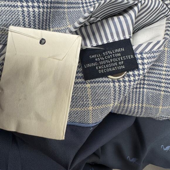 Tailorbyrd Blazer Mens Size 44L Blue Plaid Windowpane Linen & Cotton Preppy - Picture 3 of 8